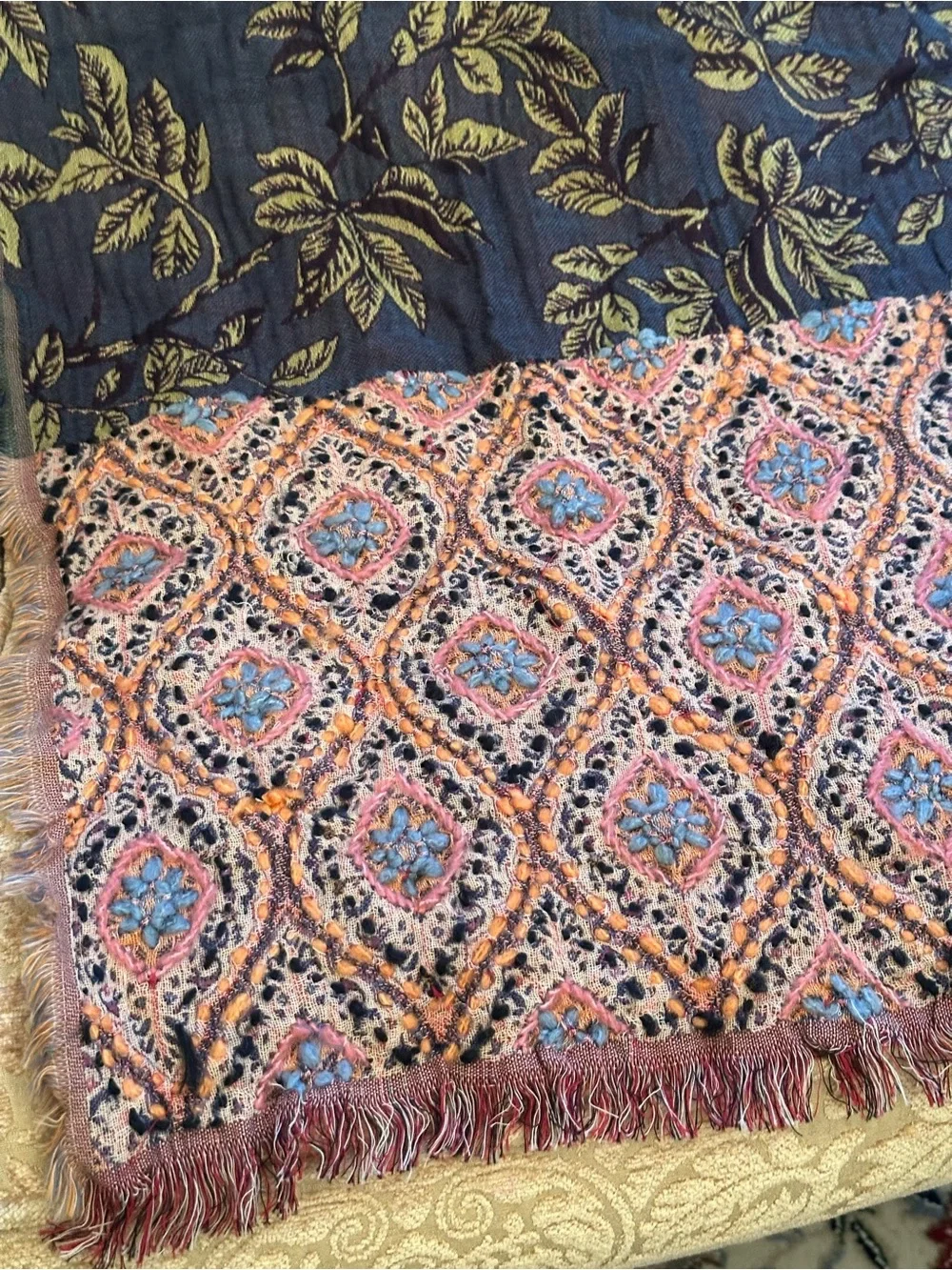 J. Jill Floral Fringe Scarf in multi colored Embroidered 100% woven cotton NWT